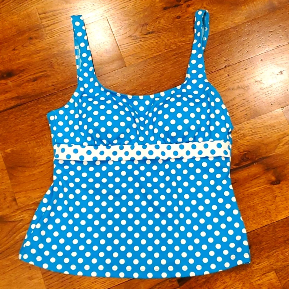 Womens St. John's Bay polka dot tankini top size 14